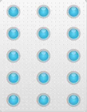 A blister pack containing twelve round, light blue pills with a gray frame .. Stock Illustration