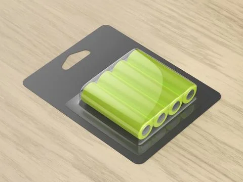 Blister pack of four AA size batteries Stock Illustration