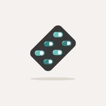 Blister pack. Icon with shadow on a beige background. Pharmacy vector illustr Stock Illustration