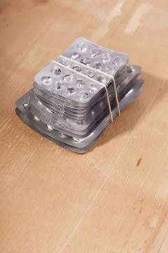 Blister pack stack opened  and empty without tablets pills and capsules Stock Photos