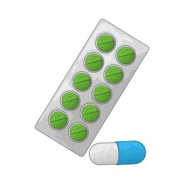 Blister strip containing 10 tablets and 1 capsule illustration Stock Illustration