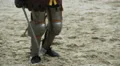 Blistering attack of brave medieval knight on rival in tournament reenactment HD Footage