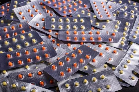 Blisters of pills background image. Stock Photos