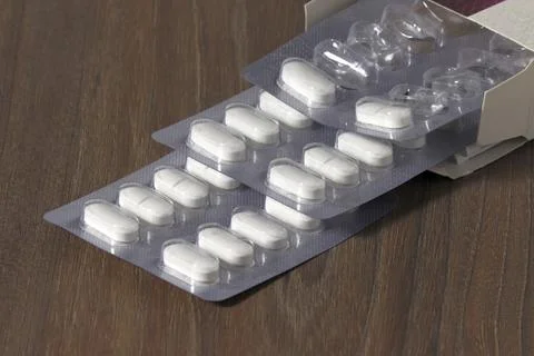 Blisters with tablets in the package. Stock-Fotos
