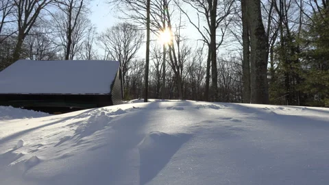 Blizzard Aftermath Snowy Yard in Rural New England Stock Footage 330346297