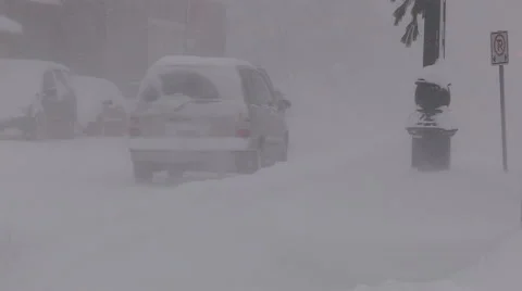 Blizzard and snow storm scenes from Canadian cold winter in Ontario Stock Footage 48846595