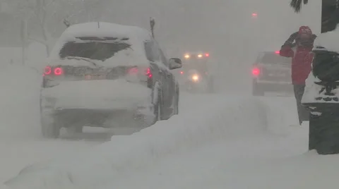 Blizzard and snow storm scenes from Canadian cold winter in Ontario Stock Footage 48846646