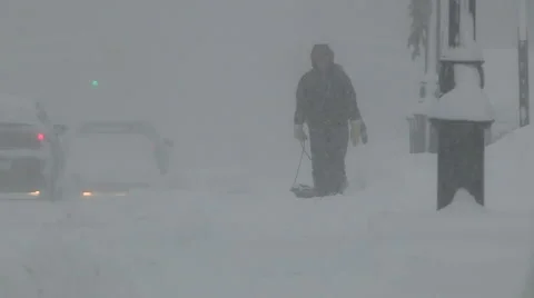Blizzard and snow storm scenes from Canadian cold winter in Ontario Stock Footage 48846667