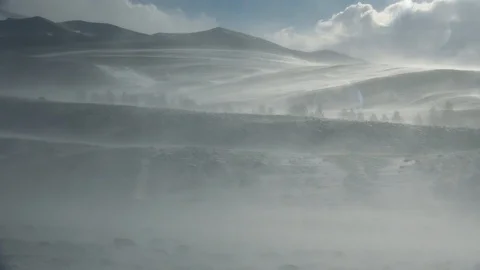 Blizzard and strong snow windstorm in Altai Kuray mountain range in winter Stock Footage