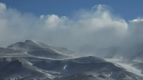 Blizzard and strong snow windstorm in Altai Kuray mountain range in winter Stock Footage 119412773