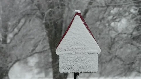 Blizzard and warning sign covered in snow Stock Footage 10562841