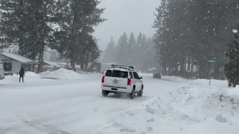 Blizzard in Big Bear Lake Stock Footage