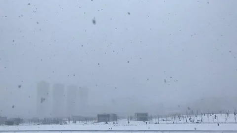 Blizzard in the city. Dark Stock Footage 144389517