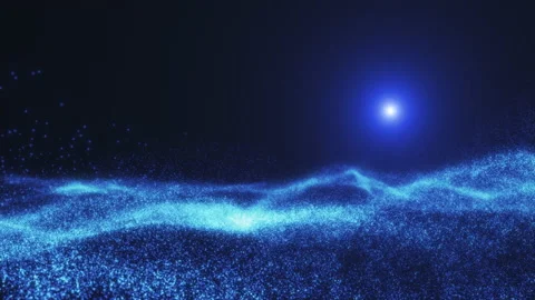 A blizzard of cold snow over blue moving dunes in the rays of a blue star Stock Footage 231694335