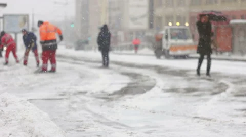 Blizzard covering pavement with fresh snow Stock Footage 59657241