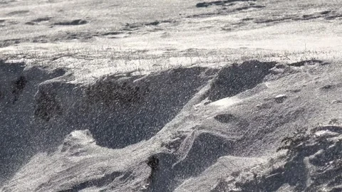 Blizzard erosion patterns shape the snow surface under strong winter wind Stock Footage 339588038