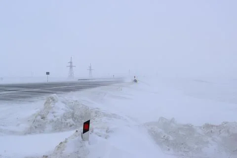 Blizzard on the highway Stock Photos