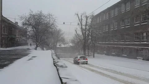 Blizzard in old city Stock Footage 143140034