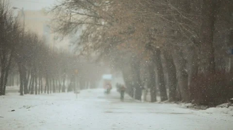 Blizzard. People in snowfall 005 Stock Footage 48189649