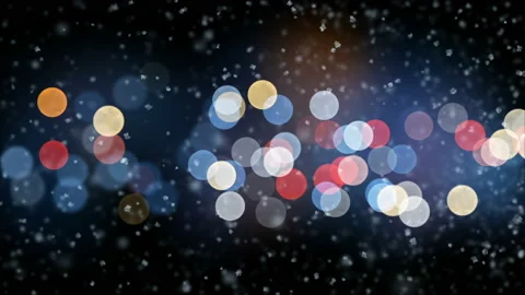 Blizzard Snow Storm Gale Force on Night Lights Blinking Background. Snow Flying Stock Footage 95957759