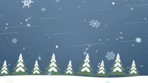 Blizzard of snowflakes blowing sideways with depth blur over pines bending Vídeo Stock 348702696