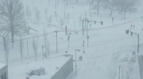 Blizzard at Street intersection in Boston Video stock 47992191