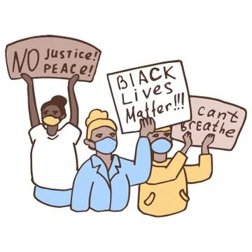 BLM anti racist protest with black lives matter text on white isolated backdr Stock Illustration