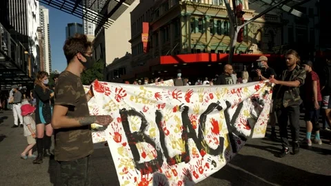 BLM protest during covid 19, brisbane Australia Stock Footage 132419601
