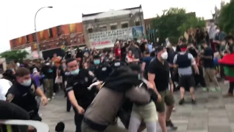 BLM Protesters and NYPD Police Officers Clash at Barclays Center, Brooklyn (1/2) Stock Footage