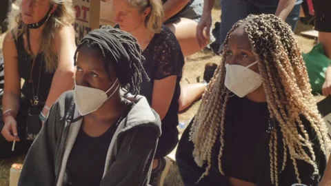 BLM - protesters with masks Stock Footage 133087829