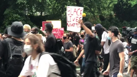 BLM Protestors with signs & hands up chanting "Don't Shoot" in NYC Stock Footage