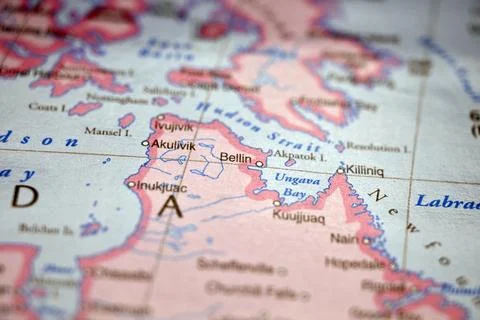 Bln Canada Location on World Map with Defocused Geography Background Stock-Fotos