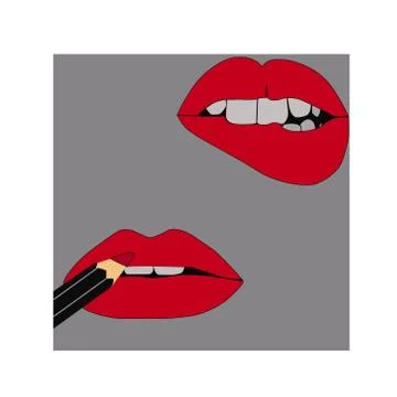Bloated lips are painted with a pencil Stock Illustration