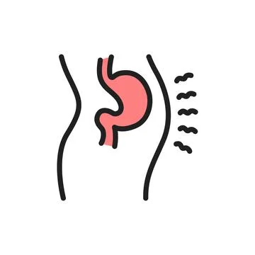 Bloating line icon. Isolated vector element. Stockillustratie