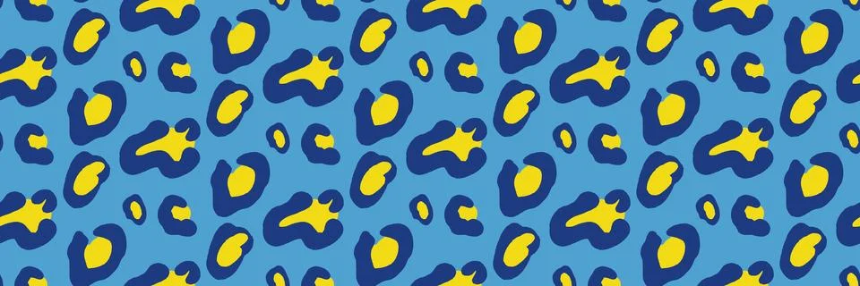 Blob animal glamour leopard pattern in bold blue and yellow. Freeform blob and Stock Illustration