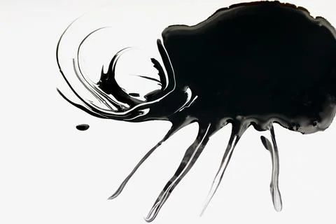 Blob of black paint shaped like cloud on white background Stock Photos