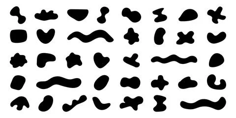 Blob irregular shape. Random splotch form collection. Black asymmetric paint Stock Illustration