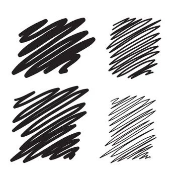 Blobs set vector hand drawn illustration. Collection of black paint marker Stock Illustration