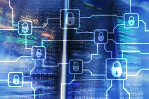 Blochain information encryption. Cyber security, crypto currency. Stock Photos