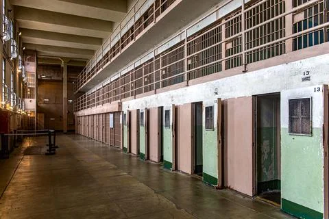 Block and module of maximum security and punishment cells of Alcatraz Stock Photos