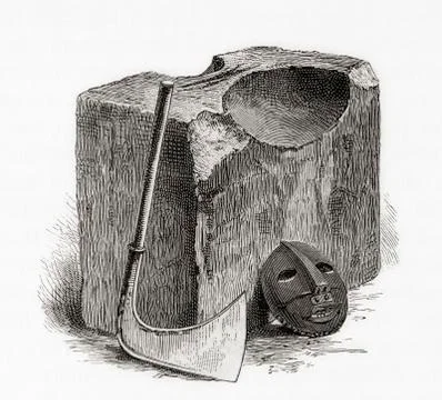 The block, axe and executioner's mask. From London Pictures, published 1890. Stock Photos