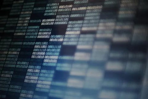 Block of binary data code defocus foreground and focus in the background. dig 스톡 사진