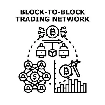 Block to block network trading cryptocurrency concept Stock Illustration