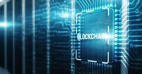 Block Chain on 3d Electronic Circuit Board Chip Stock Illustration