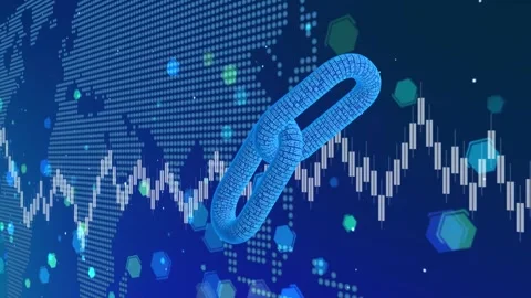 Block chain blockchain crypto currency connected multi-function blue chain Video stock 302109697