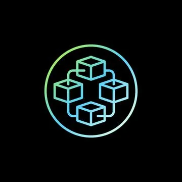 Block-Chain in circle outline colored icon. Blockchain line round symbol Ilustración de archivo