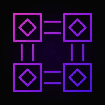 Block chain colored vector linear icon on dark background Stock Illustration