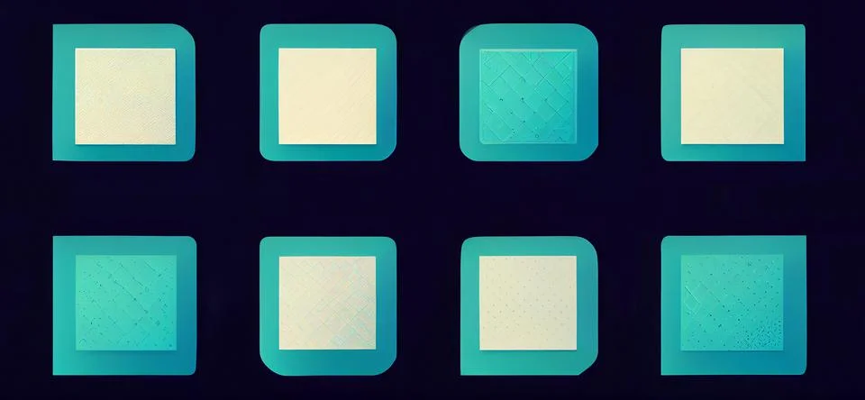 Block chain concept of many blue squares on a dark blue background. イラスト素材
