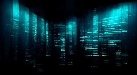 Block chain concept of many blue squares on a dark blue background. イラスト素材