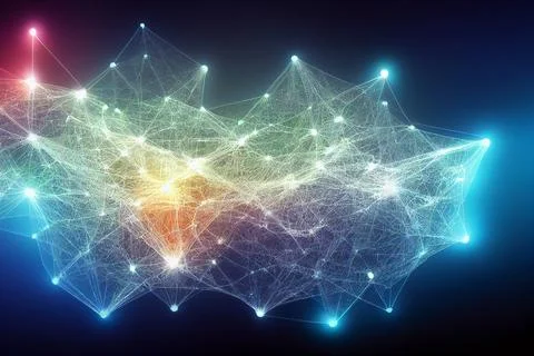 Block chain concept of many blue squares on a dark blue background. 스톡 일러스트